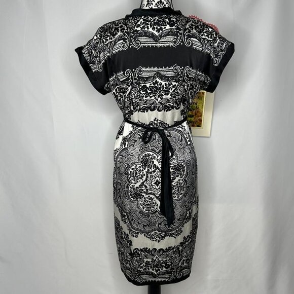 Vintage ICE Paisley Print Black and White Cap Sleeve Dress 8 - Picture 4 of 6